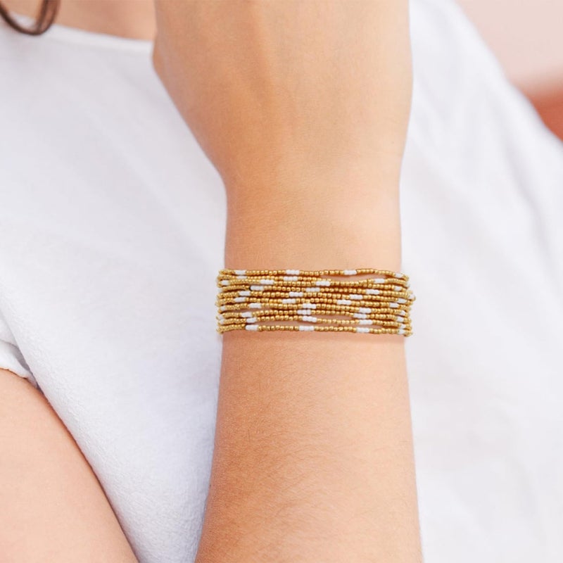 Pymach Store Dainty Gold Plated Pearl Crystal Beaded Bracelets Set for Women 14K Gold Plated Bead Pearl Beads Bracelet Stackable Paperclip Link Chain Bracelets Gold Plated Bracelets for Women Trendy Jewelry - Image 4